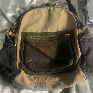 Marc Jacobs Khaki and Black Canvas Backpack with Front Leather Pocket